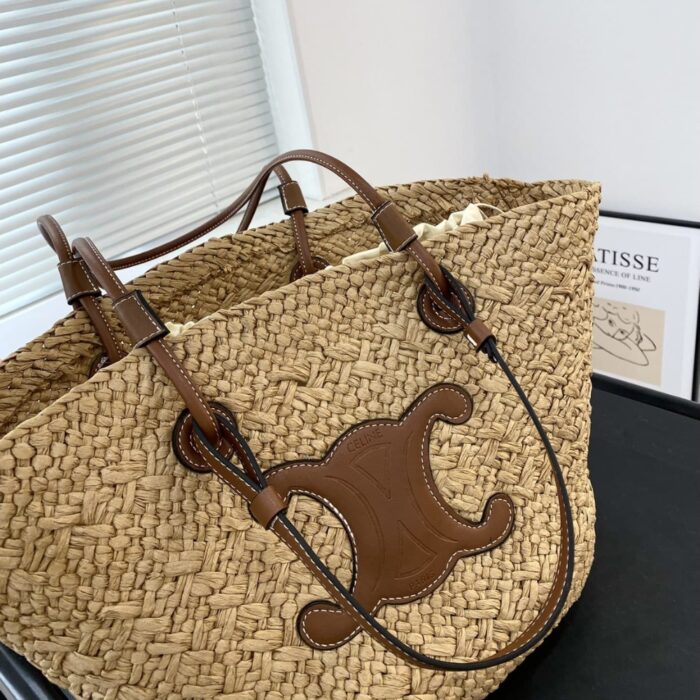 Celine Triomphe Panier Raffia In Palm Tan 31cm - Image 3