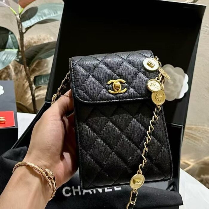 Chanel Trendy CC Phone Holder Leather Quilted Crossbody Bags Black 17 cm - Image 2