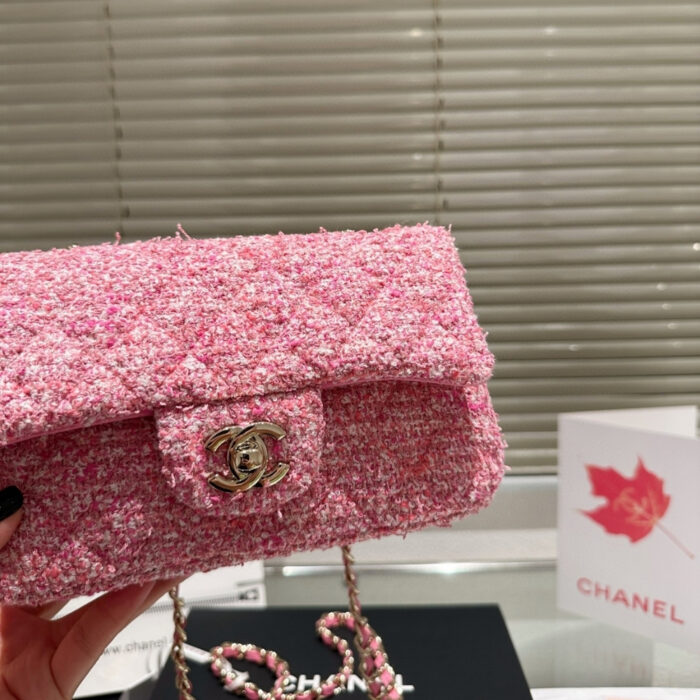 Chanel Flap Bag Tweed Mini Rectangular Pink Boucle 20Cm - Image 3