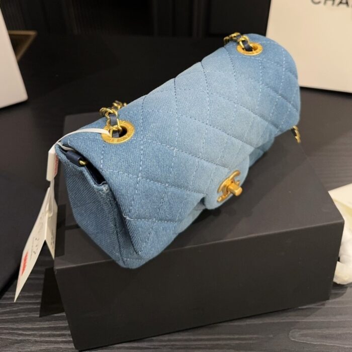 Chanel Classic Handbag Washed Denim And Gold Tone Metal Blue 19cm A01112 B16747 NX158 - Image 6