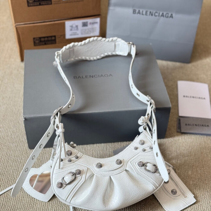Balenciaga Le Cagole XS Shoulder Bag With Rhinestones White 25Cm 671309210BK9104 - Image 3