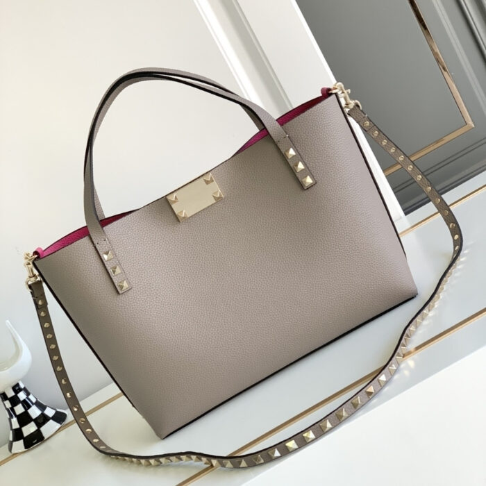 Valentino Garavani Rockstud Small Tote Bag Grey Genuine 28cm - Image 2
