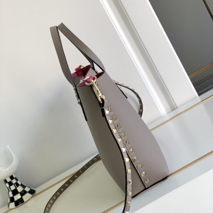 Valentino Garavani Rockstud Small Tote Bag Grey Genuine 28cm - Image 3