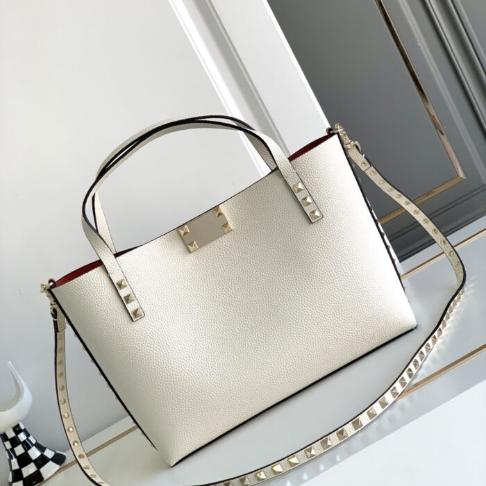 Valentino Garavani Rockstud Small Tote Bag White 28cm - Image 2