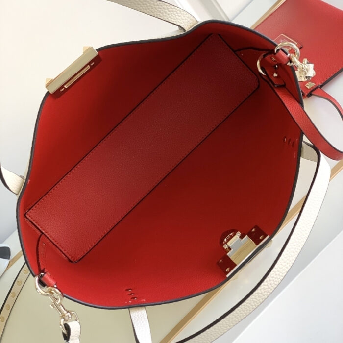 Valentino Garavani Rockstud Small Tote Bag White 28cm - Image 5