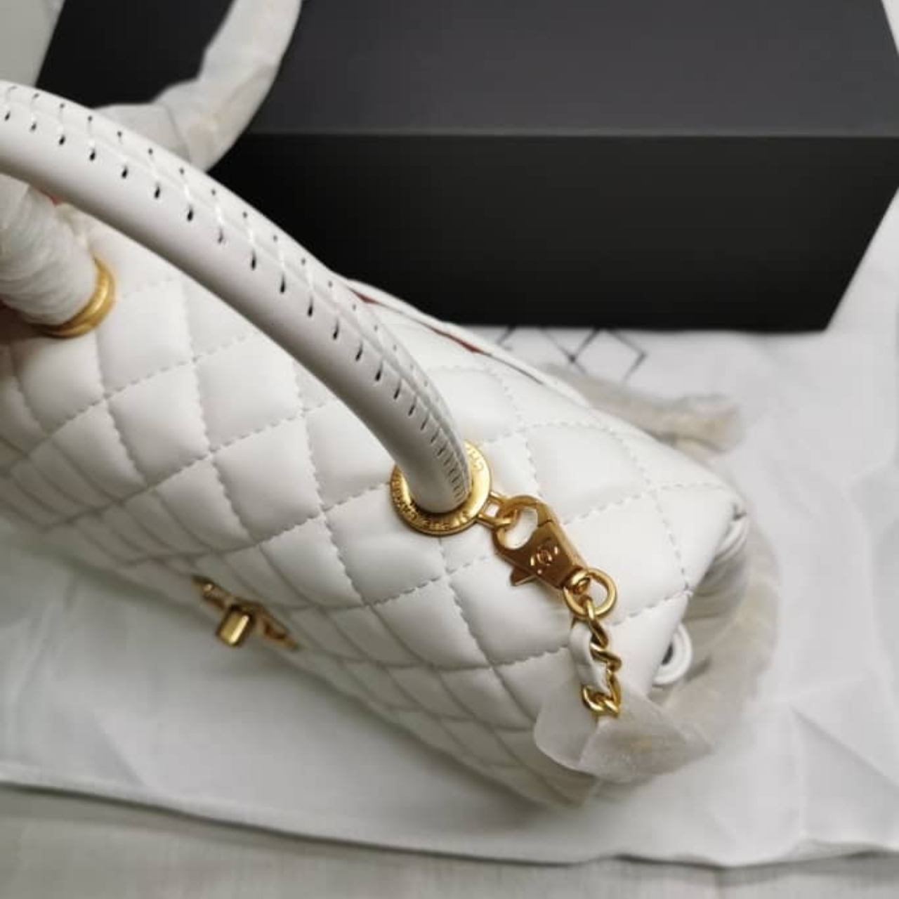 Chanel Coco Top Handle Flap Bag White 26cm - Image 3