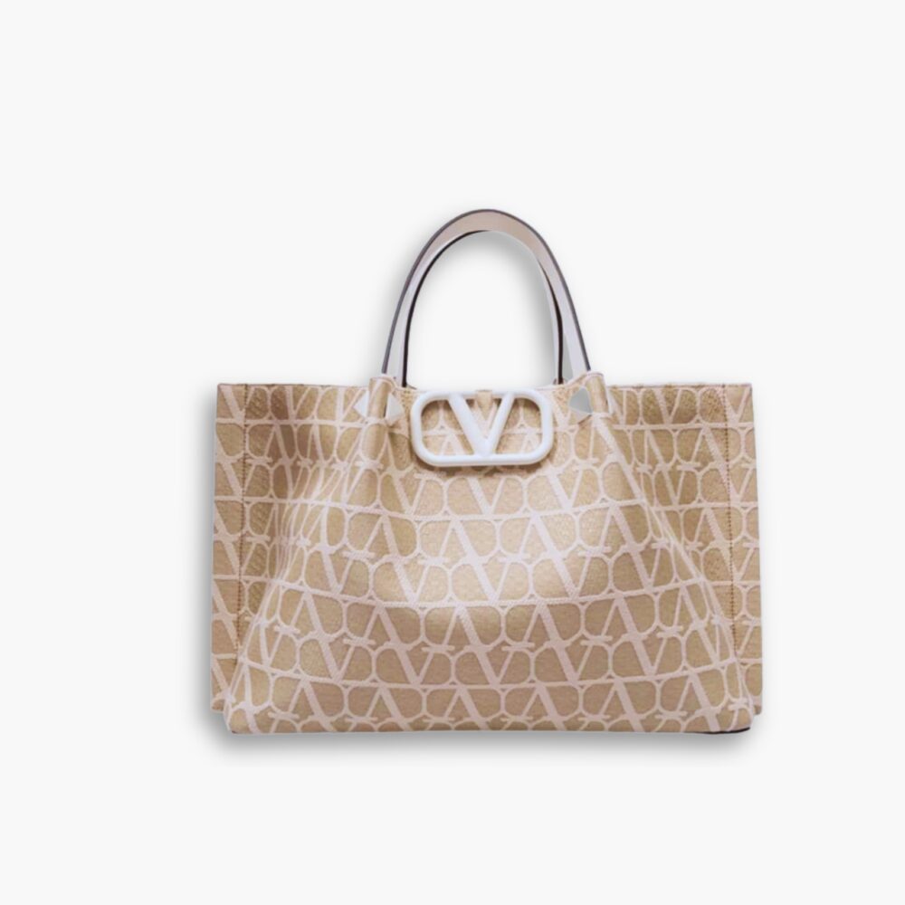 Valentino Garavani VLogo Embroidered Raffia Tote Beige 35Cm
