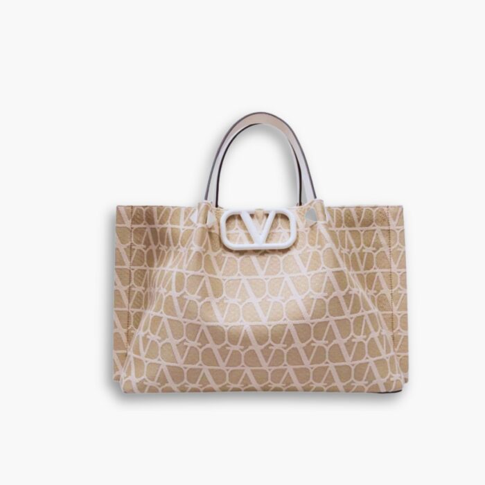 Valentino Garavani VLogo Embroidered Raffia Tote Beige 35Cm
