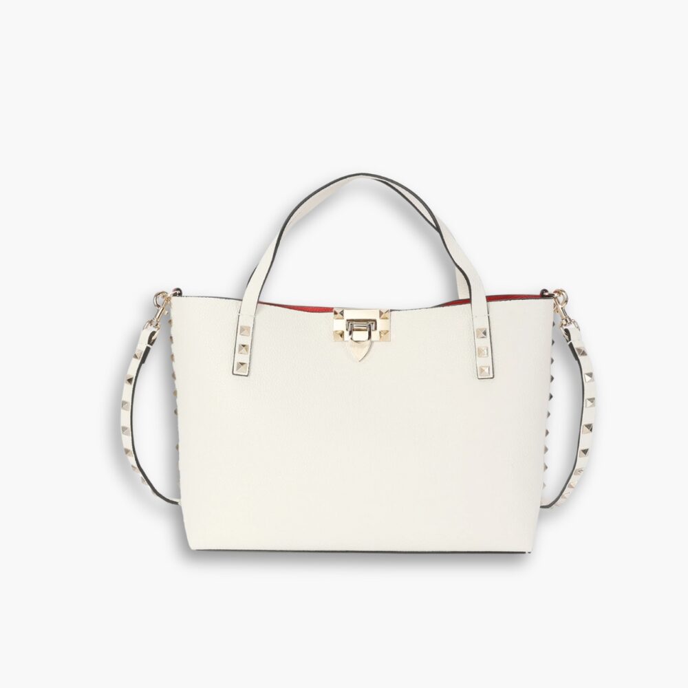 Valentino Garavani Rockstud Small Tote Bag White 28cm