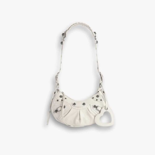 Balenciaga Le Cagole Shoulder Bag XS In White Arena Aged Silver Hardware 26Cm 6713091VG9Y9104