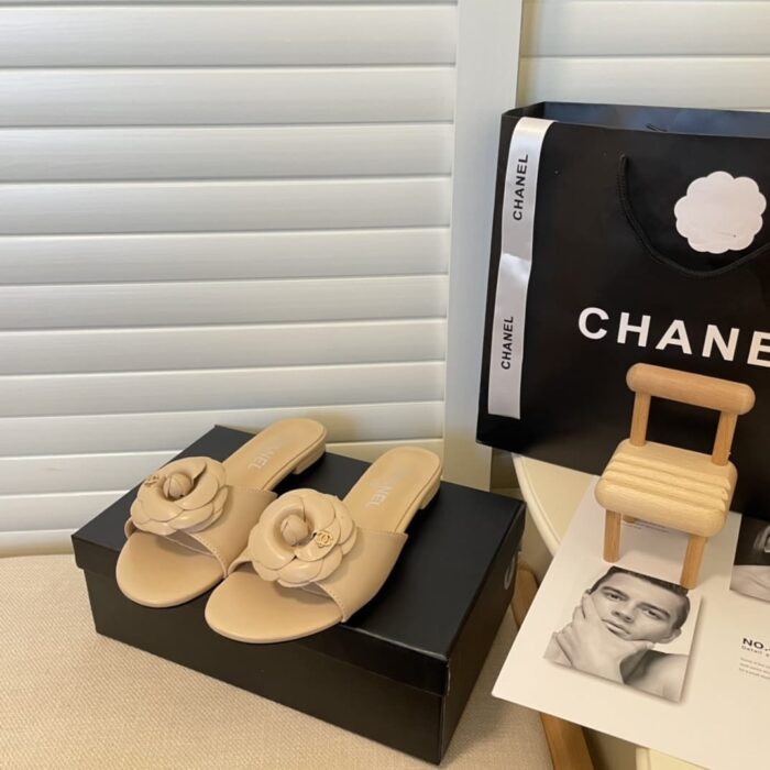 Chanel Camellia Slides Beige - Image 3