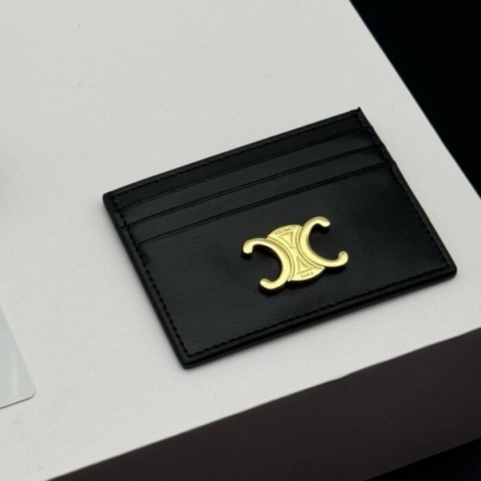 Celine Wallet Triomphe Leather Card Holder Black 10.5cm - Image 6