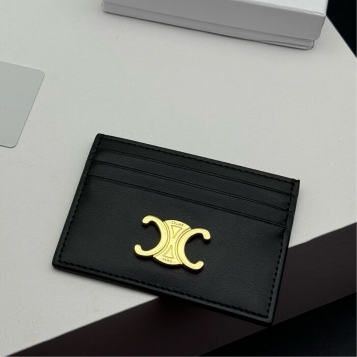 Celine Wallet Triomphe Leather Card Holder Black 10.5cm - Image 2