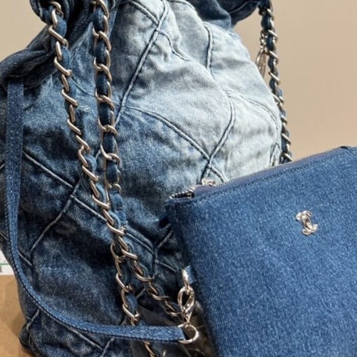Chanel 22 Handbag Washed Denim Light Blue 41cm AS3261 B10439 NM981 - Image 4