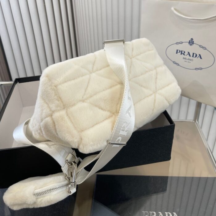 Prada Nappa Tote Bag Shearling White 26cm - Image 2