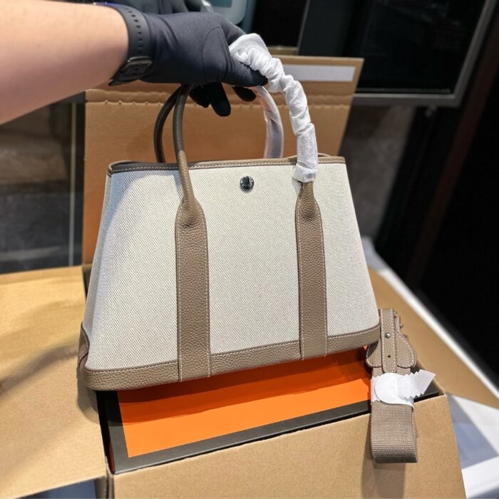 Hermes Garden Party 30 Handbag Canvas Etoupe 30cm - Image 2