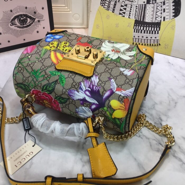 Gucci GG Supreme Flora Padlock Bamboo Handle Bag 24cm - Image 2