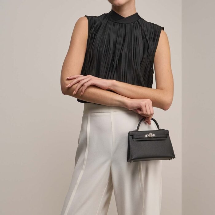 Hermes Kelly Mini Epsom Handbag Black 22cm - Image 8