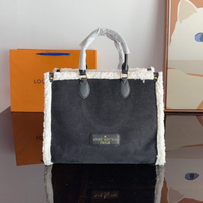 Louis Vuitton On The Go Bag With Fur And Suede Black 36cm - Image 2