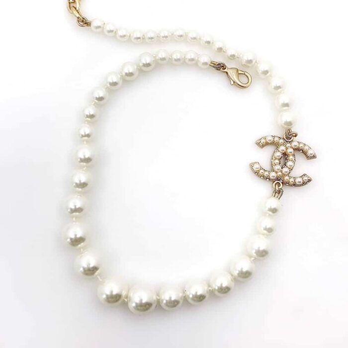 Chanel Metallic Coco Faux Pearl CC Necklace - Image 2