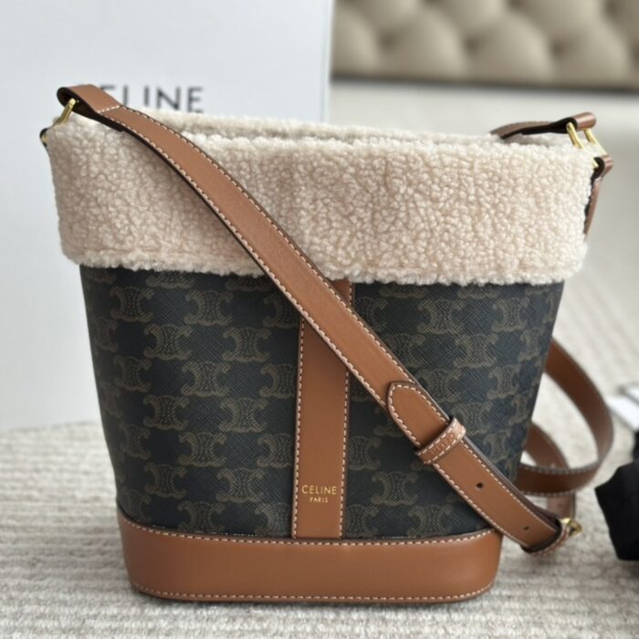 Celine Small Bucket Bag In Triomphe Tan 20cm 191442GH2 03TV - Image 6
