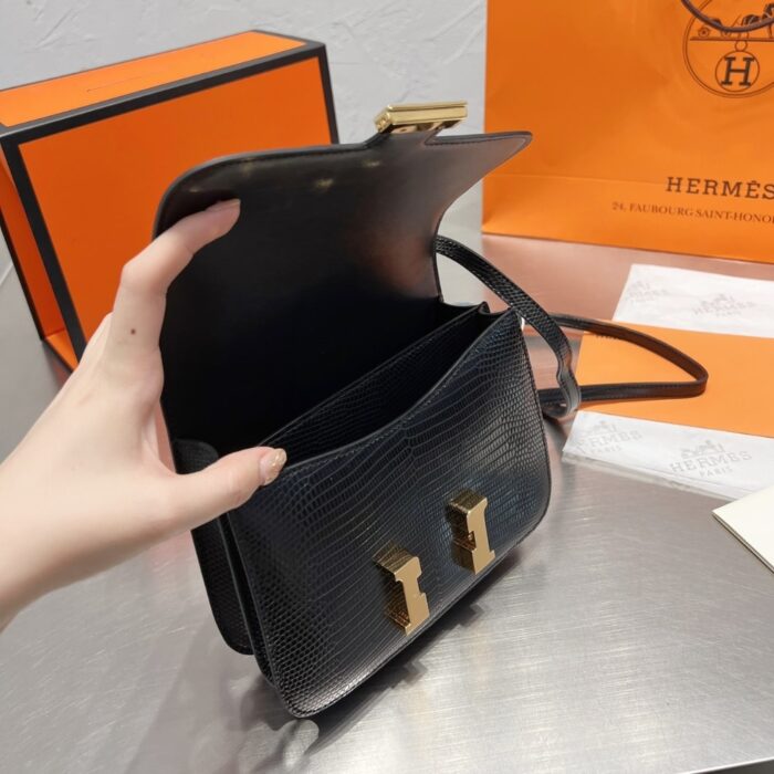Hermes Lizard Constance Mini Shoulder Bag Black 20cm - Image 3