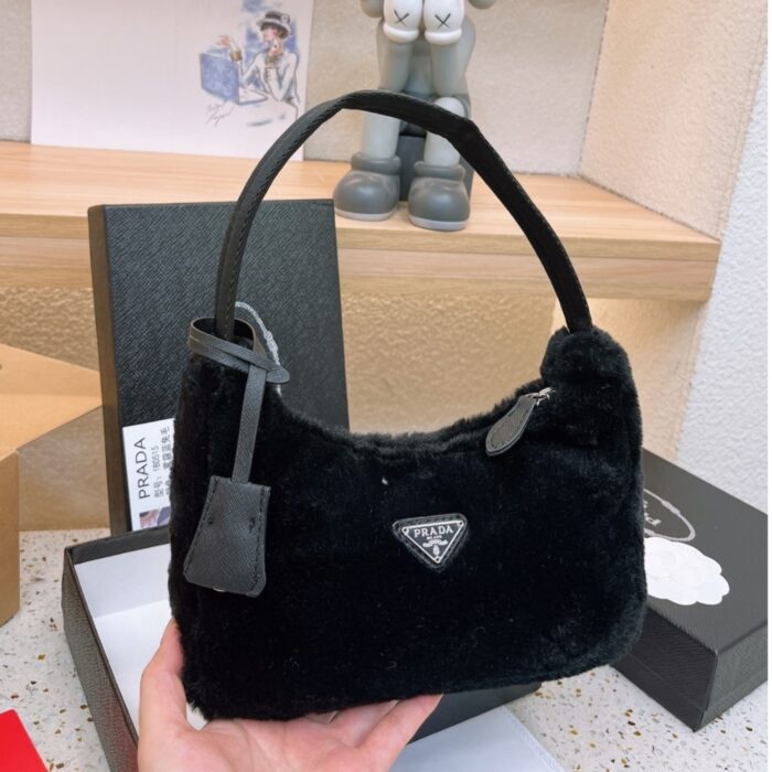 Prada Re Edition 2000 Bag In Shearling Black 23cm - Image 3