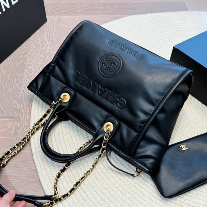 Chanel Large Deauville Shopping Bag Black 31cm - Image 4