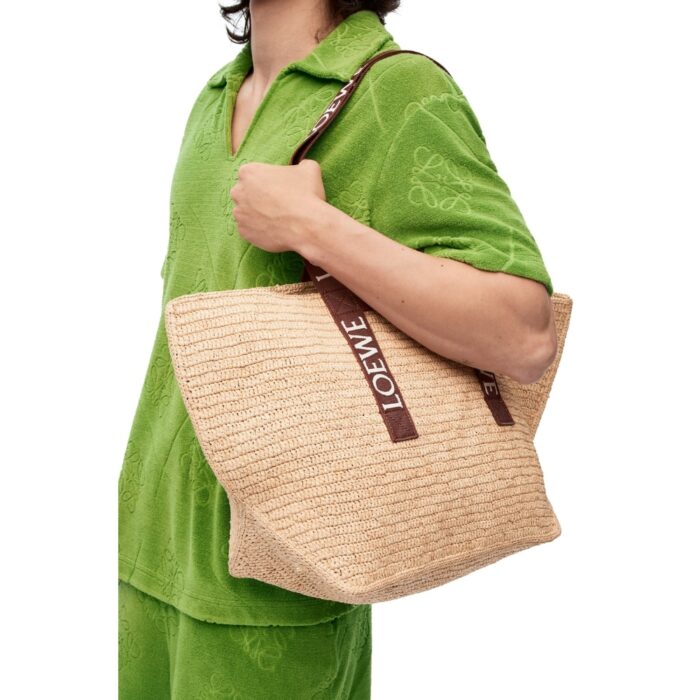 Loewe Fold Shopper In Raffia Natural And Tan 35cm B507X23X04 2435 - Image 4