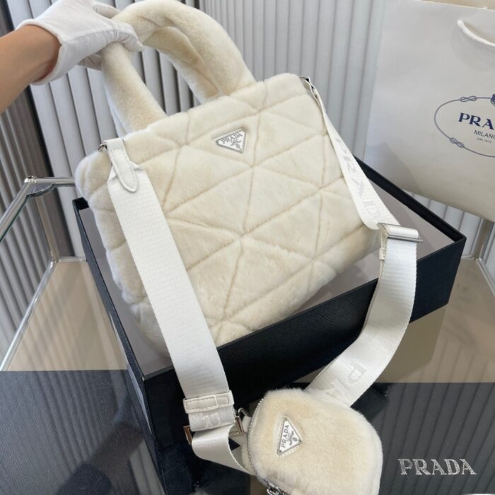 Prada Nappa Tote Bag Shearling White 26cm - Image 5