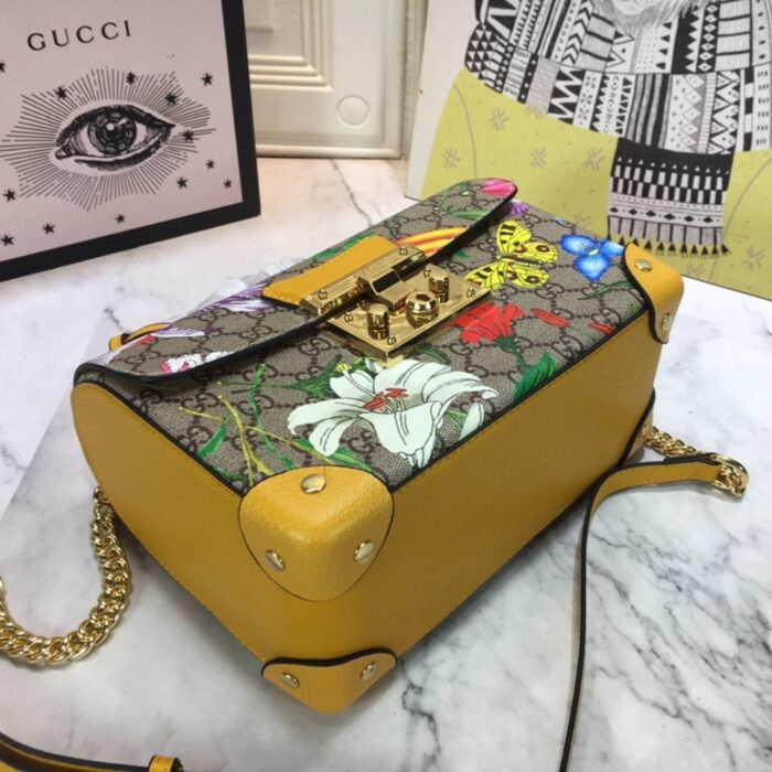 Gucci GG Supreme Flora Padlock Bamboo Handle Bag 24cm - Image 4
