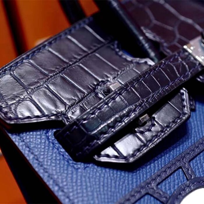 Hermes Sac Faubourg Birkin Matte Alligator Blue And Black 25cm - Image 4