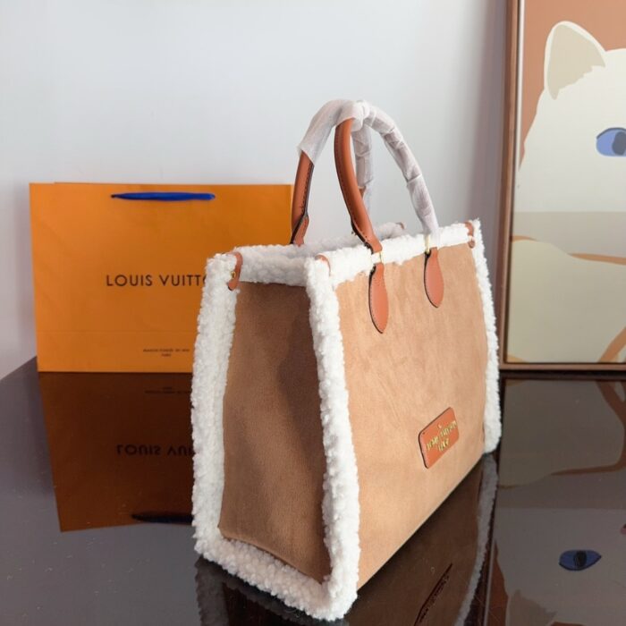 Louis Vuitton On The Go Bag With Fur And Suede Brown 36cm - Image 4