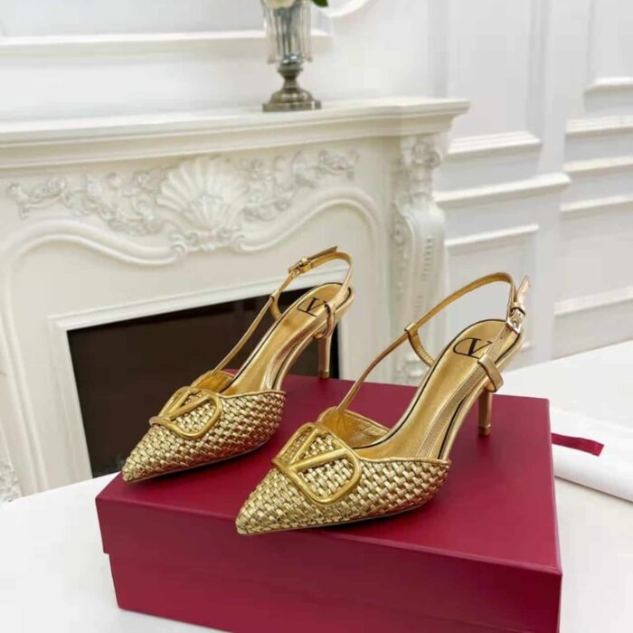 Valentino Garavani Vlogo Slingback Pumps In Gold - Image 3