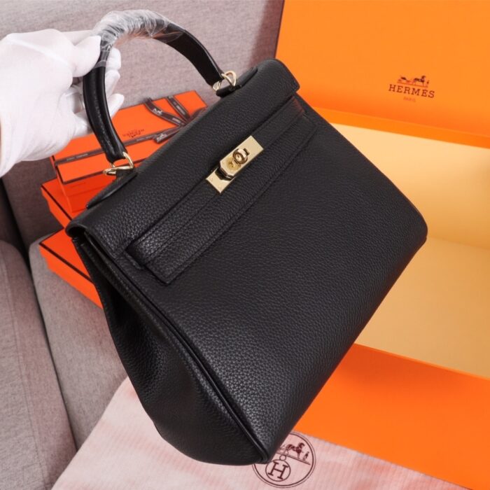 Hermes Kelly Togo Handbag Black 25cm - Image 5