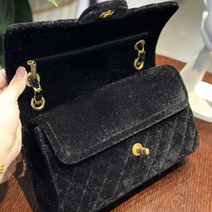 Chanel Medium Classic Double Flap Bag Suede Black 24cm - Image 5