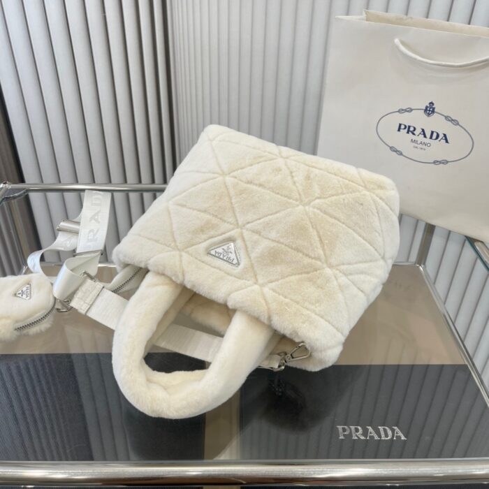 Prada Nappa Tote Bag Shearling White 26cm - Image 6