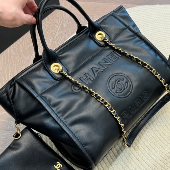 Chanel Large Deauville Shopping Bag Black 31cm - Image 6