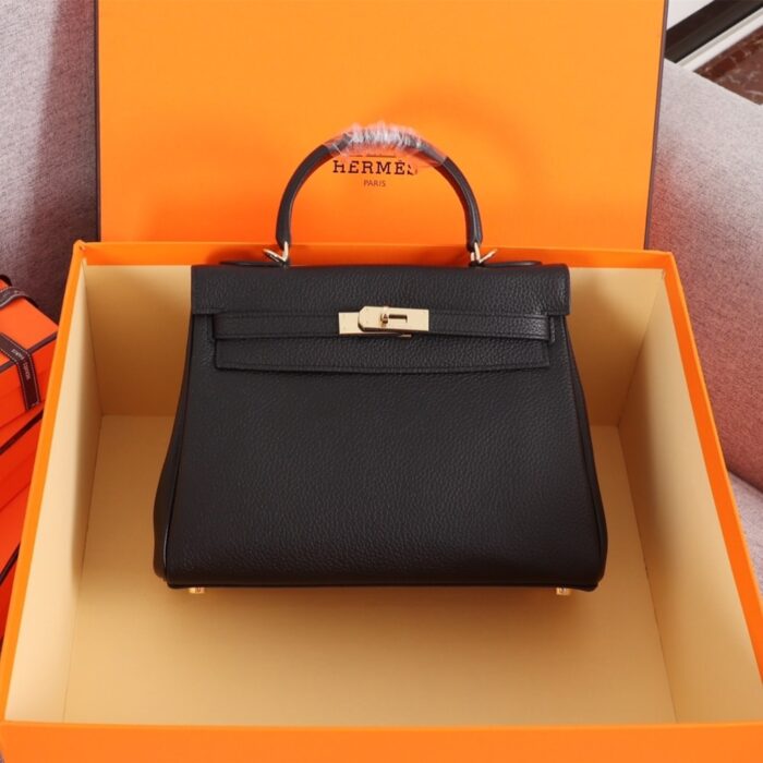 Hermes Kelly Togo Handbag Black 25cm - Image 6