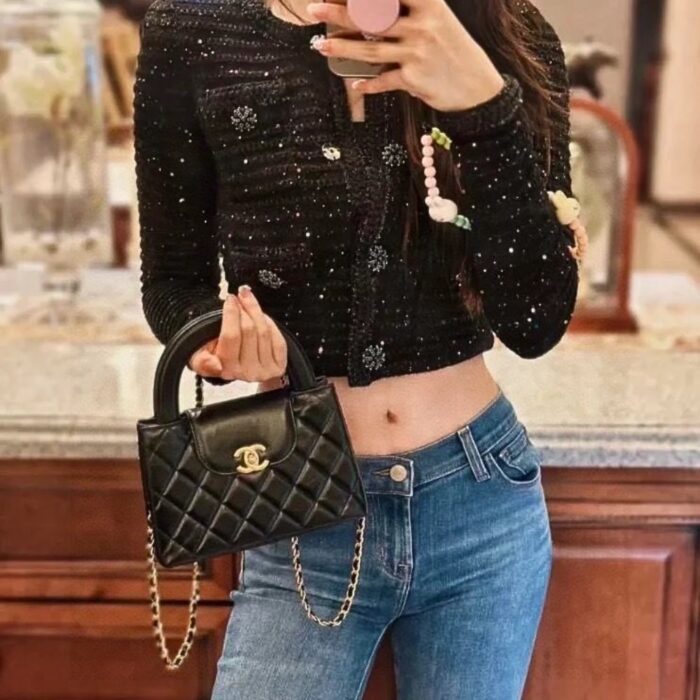 Chanel Kelly Bag Shiny Black 18.5cm AS4416 B14296 94305 - Image 6