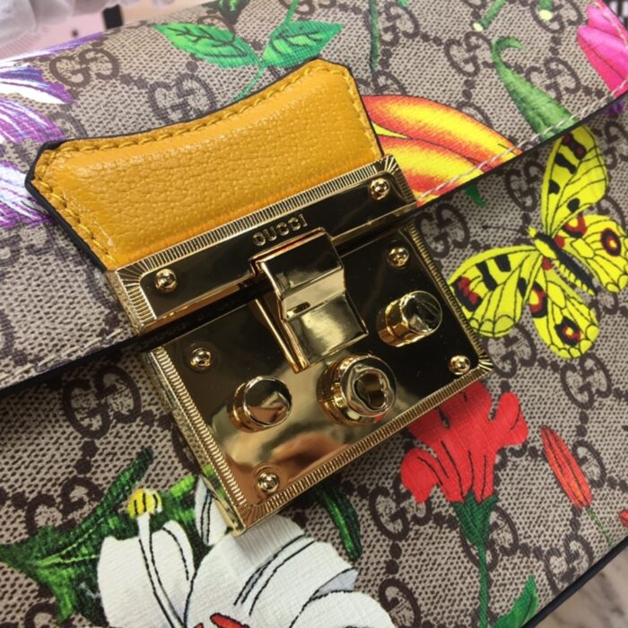 Gucci GG Supreme Flora Padlock Bamboo Handle Bag 24cm - Image 5