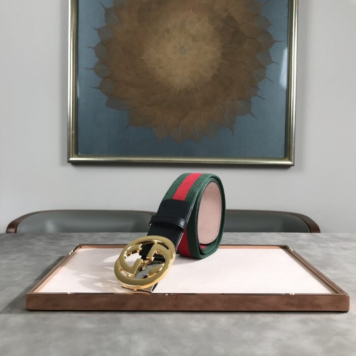 Gucci Web Belt With Double G Bucklet Green And Red - Image 4