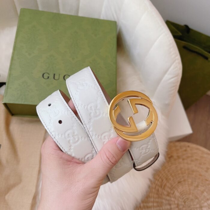 Gucci Guccissima Interlocking G Belt White - Image 4