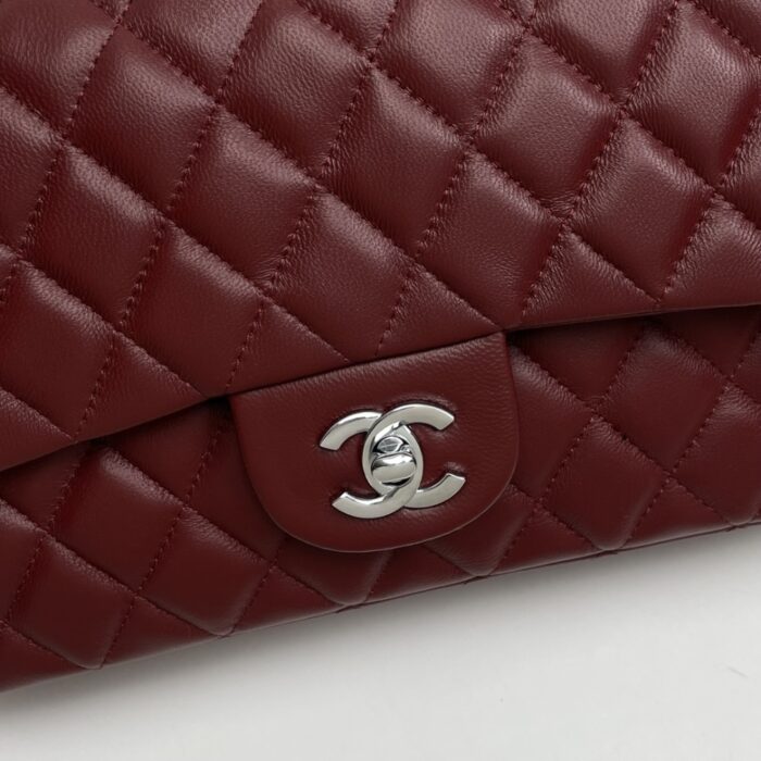 Chanel Classic Double Flap Bag Plum Red 25cm - Image 7