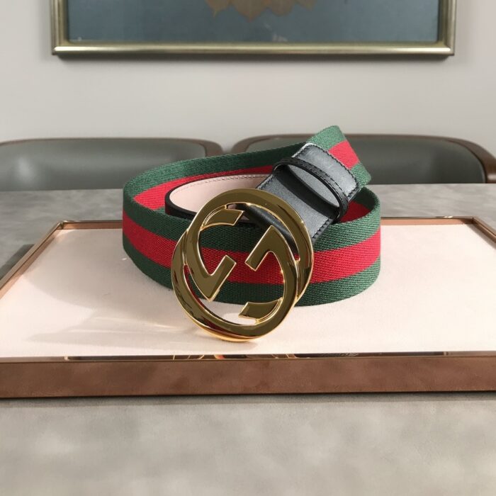 Gucci Web Belt With Double G Bucklet Green And Red - Image 5