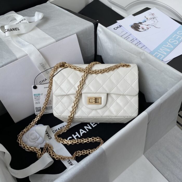 Chanel Mini 2.55 Handbag White 20cm - Image 5