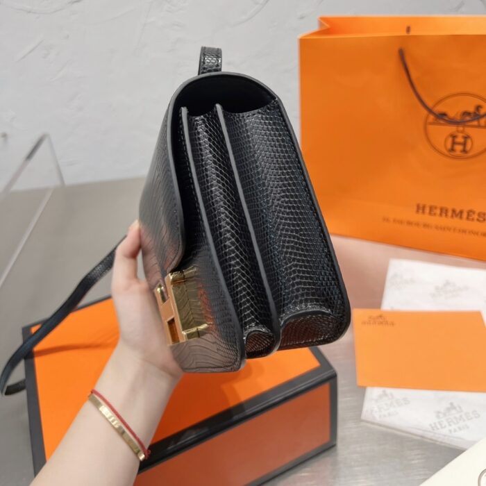 Hermes Lizard Constance Mini Shoulder Bag Black 20cm - Image 9