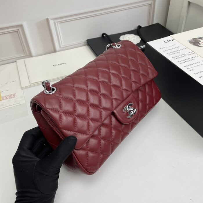 Chanel Classic Double Flap Bag Plum Red 25cm - Image 9