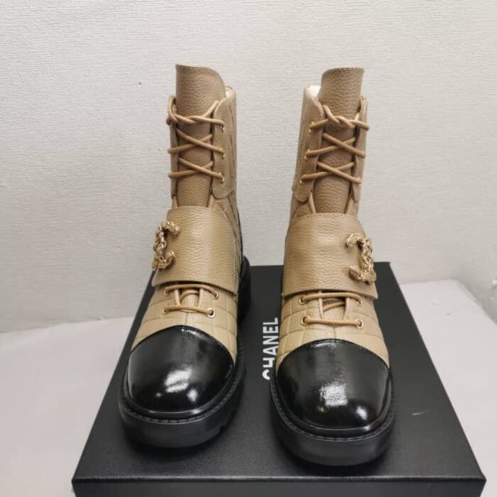 Chanel Fall Winter Lace Up Boots Beige Black G39516 Y56261 K5119 - Image 6