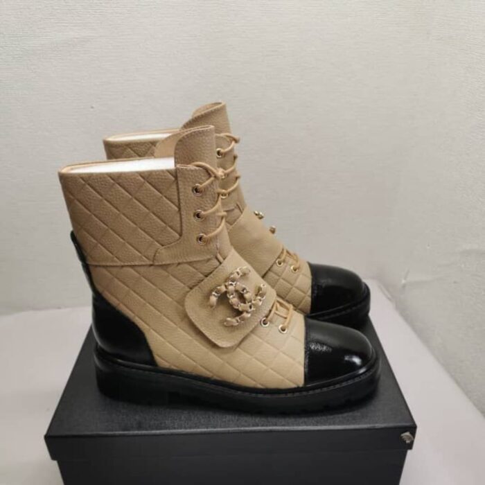 Chanel Fall Winter Lace Up Boots Beige Black G39516 Y56261 K5119 - Image 7